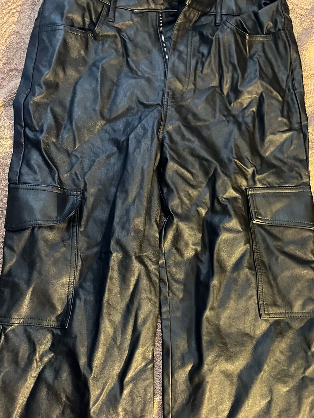 Ci Sono Black Faux Leather Straight Leg Cargo Pants